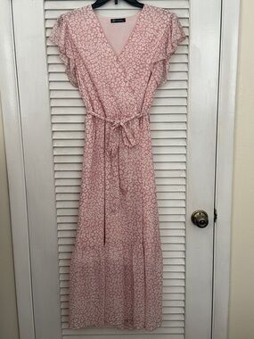 Pink Printed Wrap Maxi Dress with Tie Waist
